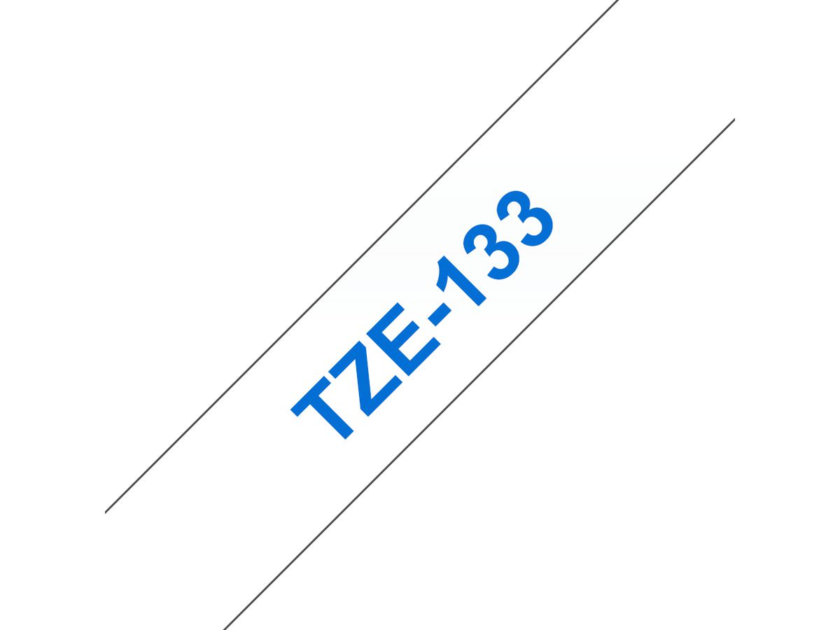 Brother TZE-133 Etiketten erstellendes Band Blau auf transparent