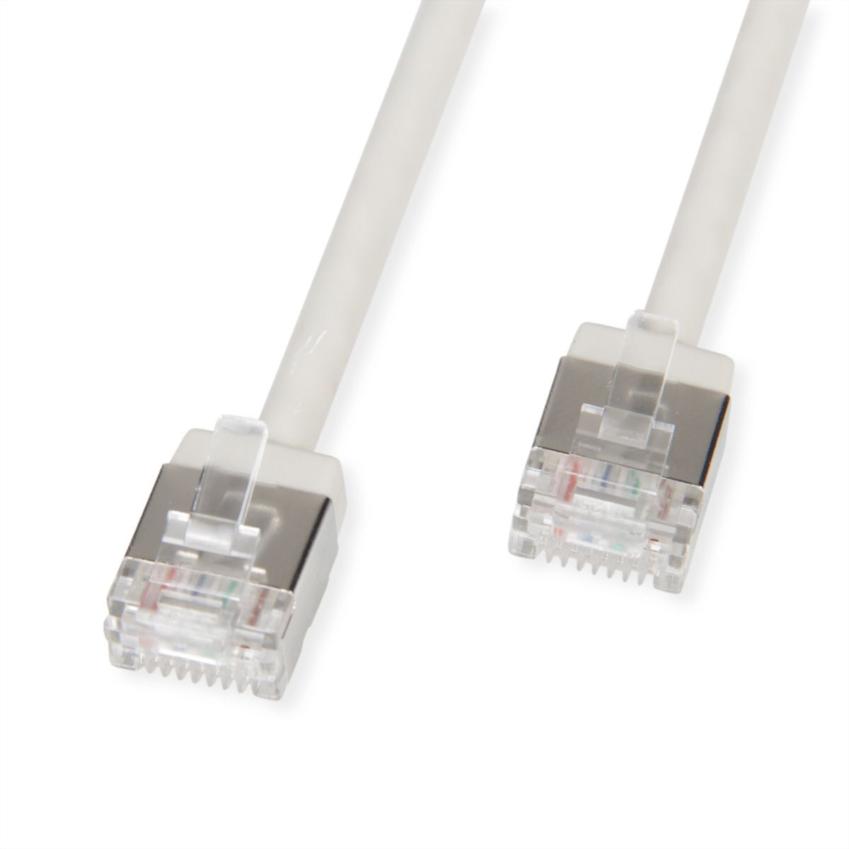 ROLINE U/FTP DataCenter Patchkabel Cat.6A (Class EA), LSOH, slim, extra kurzer Stecker, grau, 0,5 m