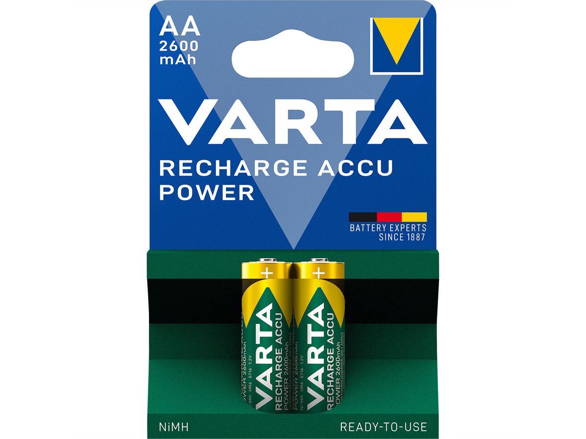 VARTA NiMH Akku Mignon, AA, HR06, 2er, 1,2V, 2600mAh, vorgeladen, sofort einsatzbereit