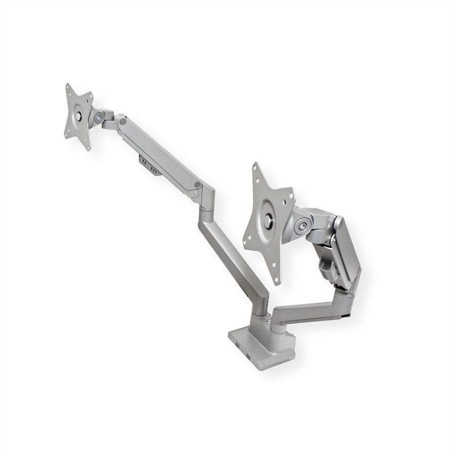 ROLINE LCD-Doppelarm, Tischmontage, Gasfeder, 5 Gelenke, 17-32 Zoll, bis 2x 9 kg, silberfarben