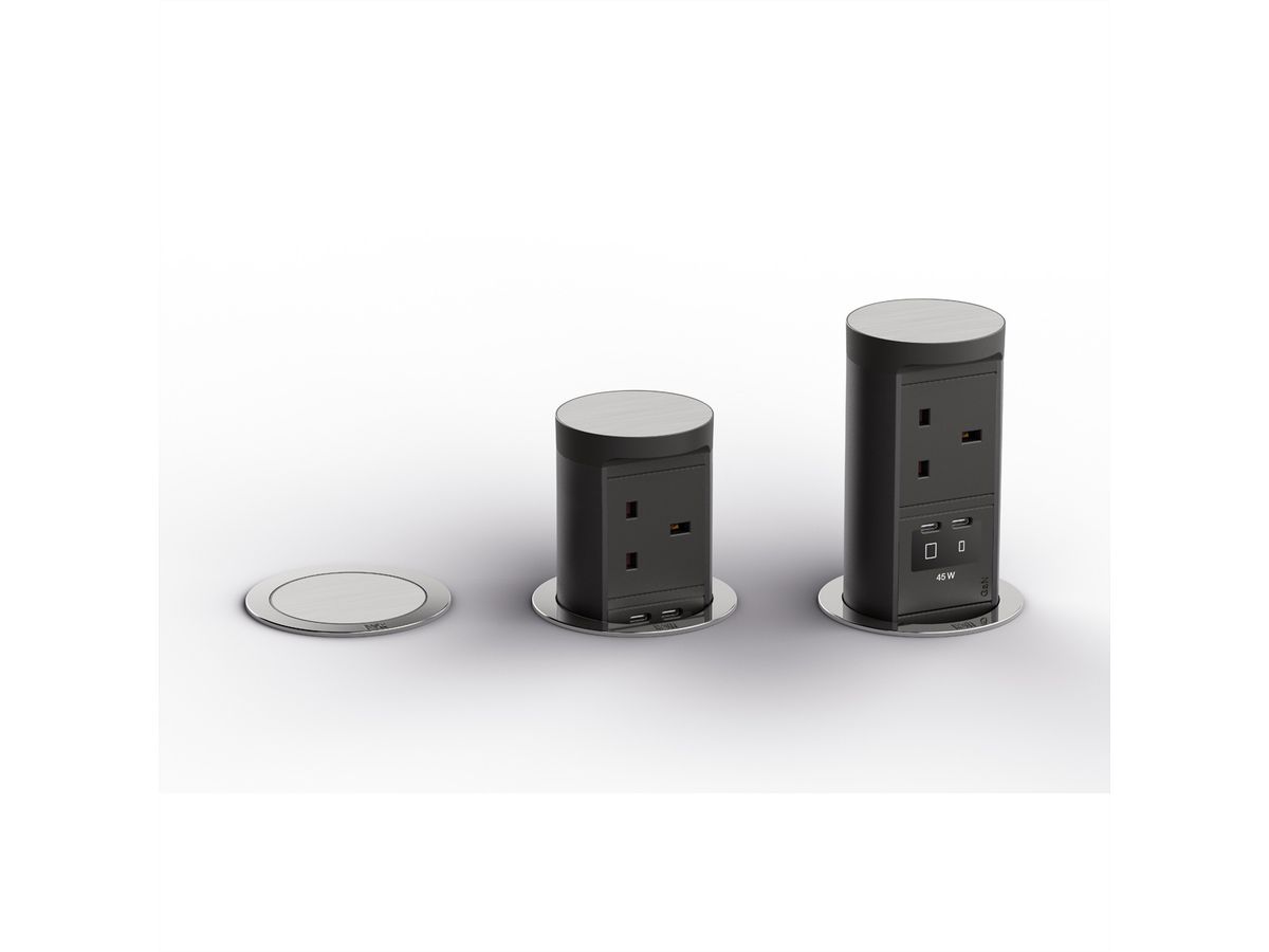 BACHMANN ELEVATOR2 1xUK 1xUSB, 1xUSB C/C 45W Edelstahl-Optik L=2m UK13A