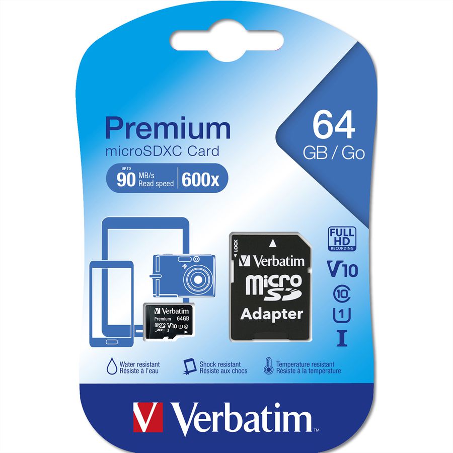 VERBATIM microSDHC Card 64GB Class 10 Retail
