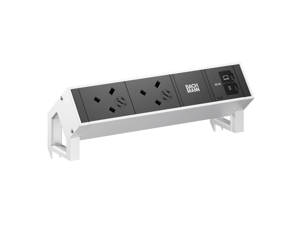 BACHMANN DESK2 2xUK 1xUSB C/C 65W, L=0,2m INOX