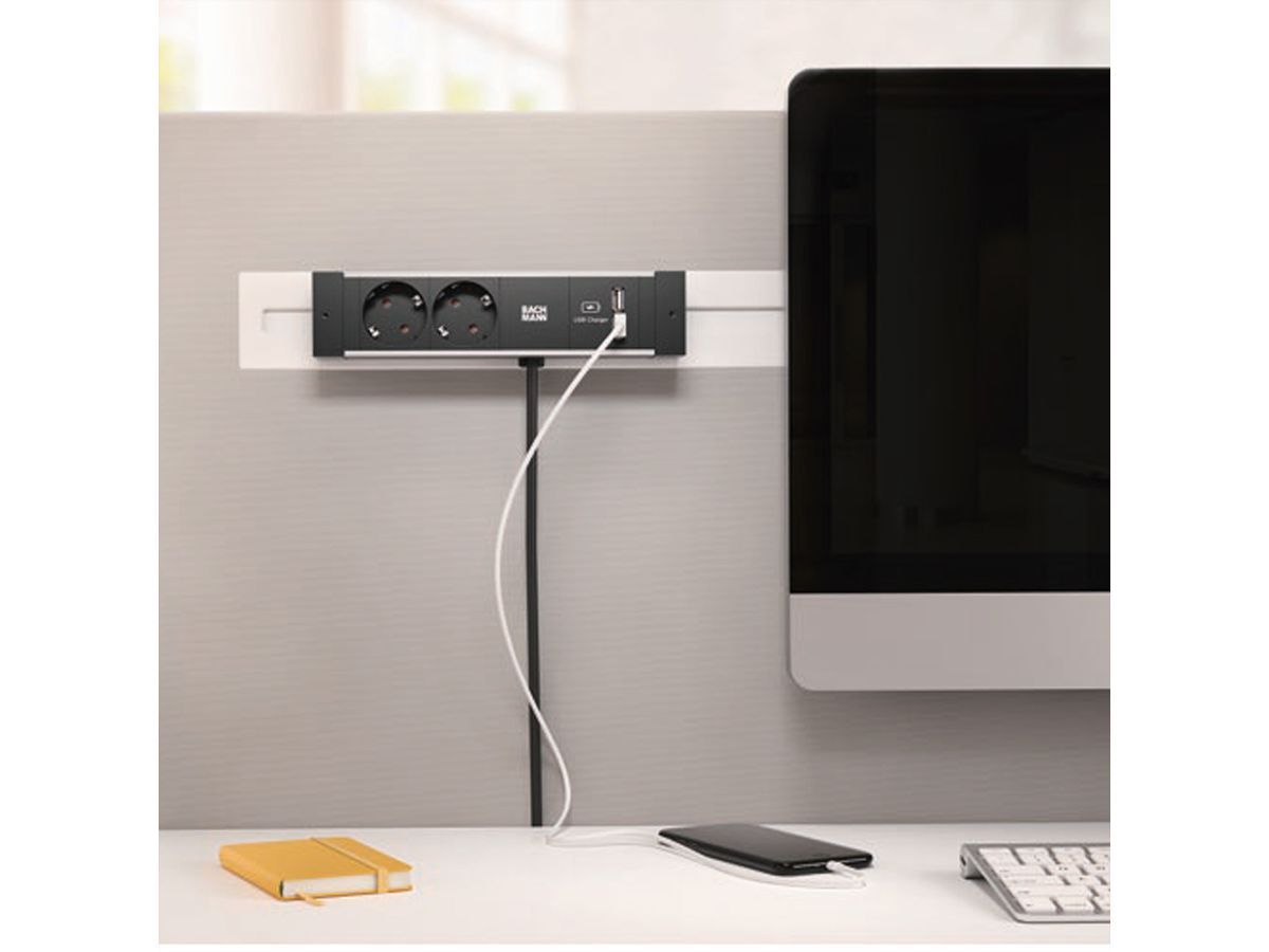 BACHMANN DESK RAIL 2x Schutzkontakt 1x USB Charger