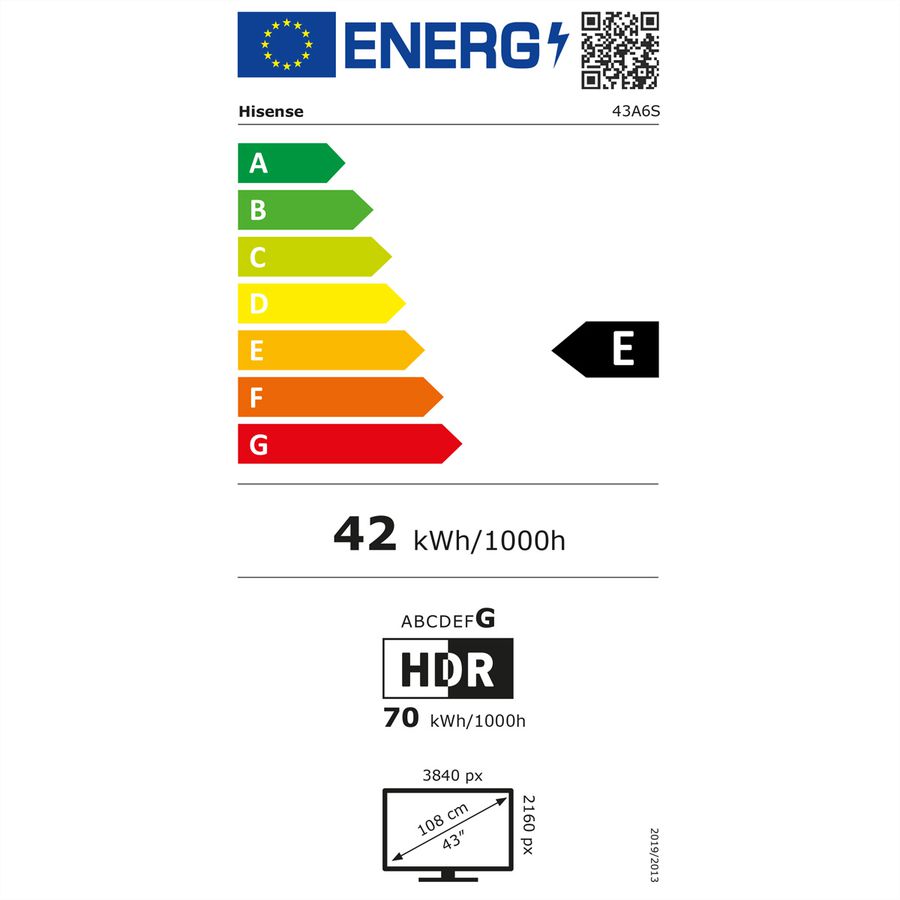 Hisense TV 43A6S 43", 4K, 60Hz, 200 Nits