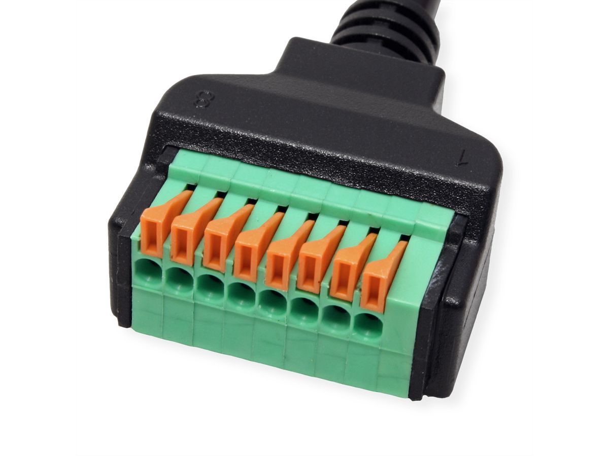 ROLINE Kabeladapter RJ45 Buchse zu Terminalblock, (Drucktasten), 30 cm