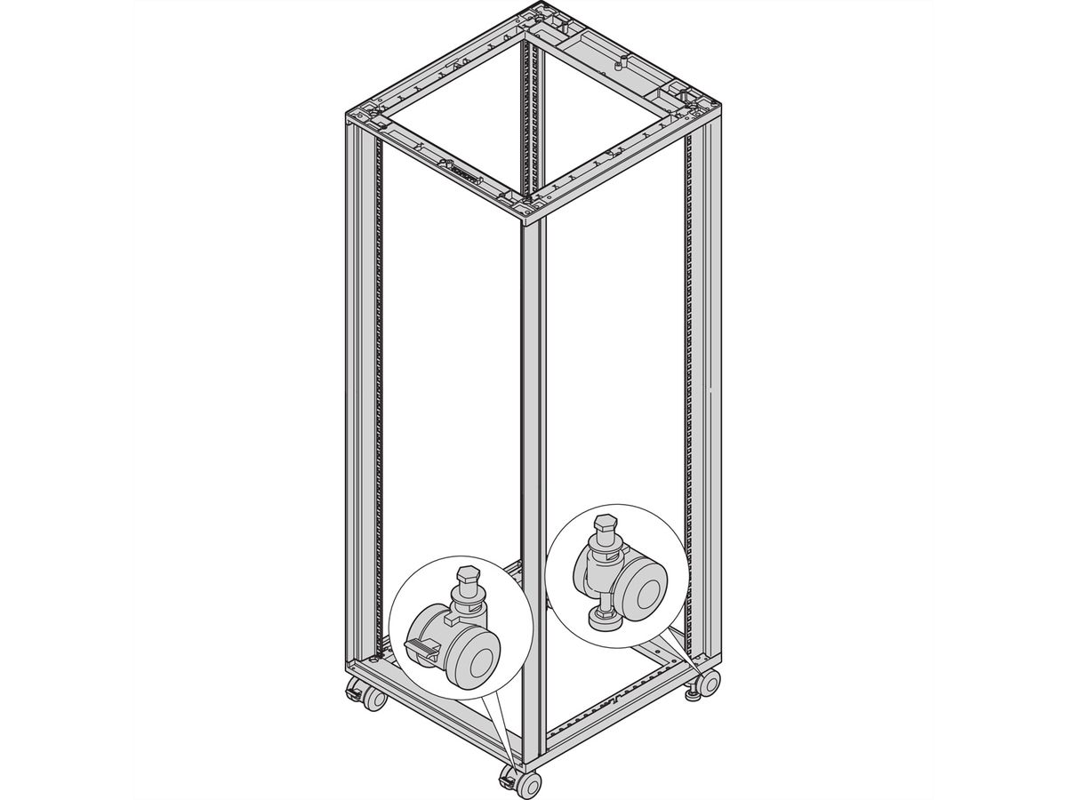 SCHROFF Lenkrollen mit Nivellierfüssen - LENKROLLEN SET 400KG 60D M.F.