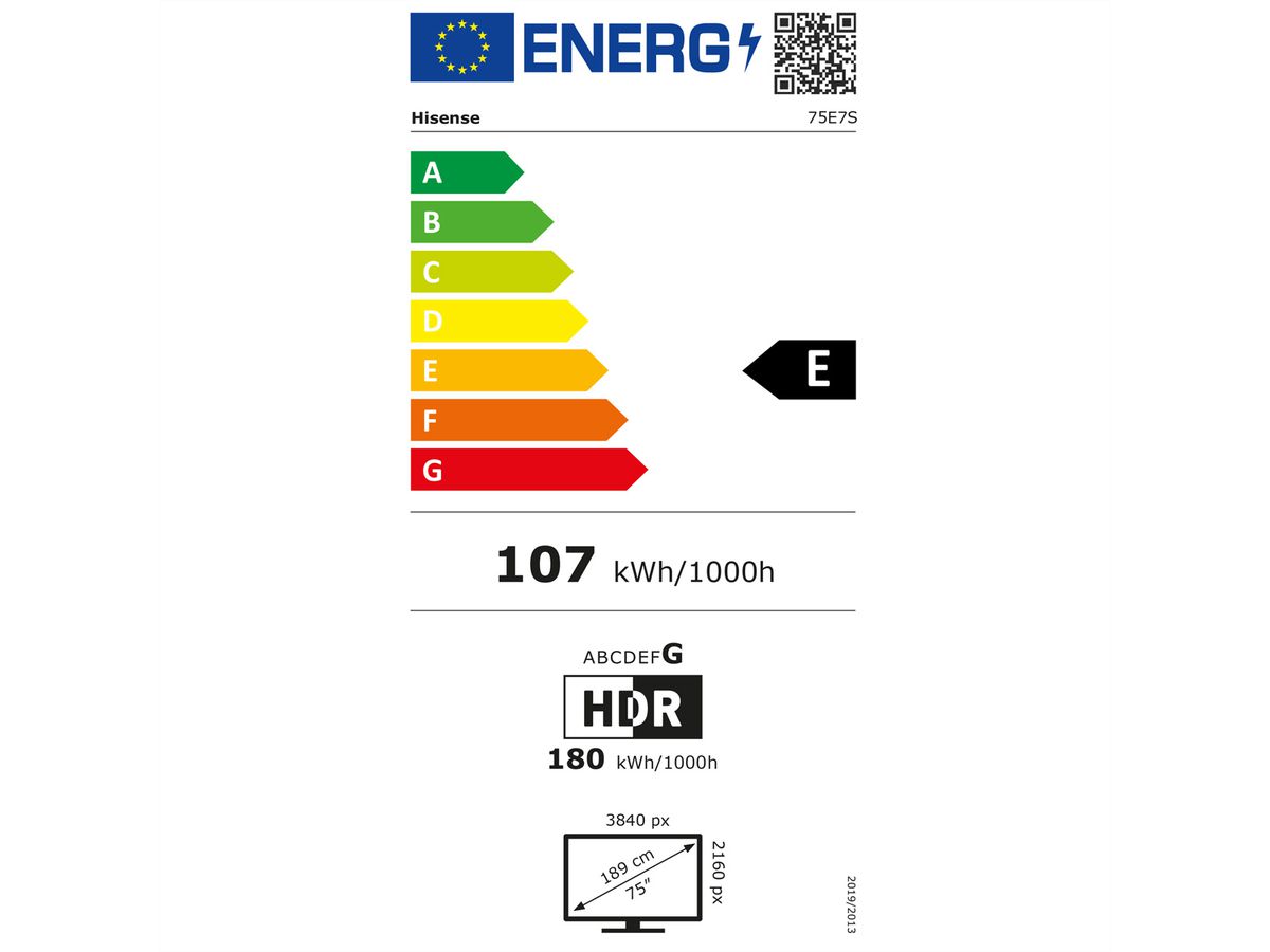 Hisense TV 75E7S 75", QLED 4K, 60Hz, 350 Nits