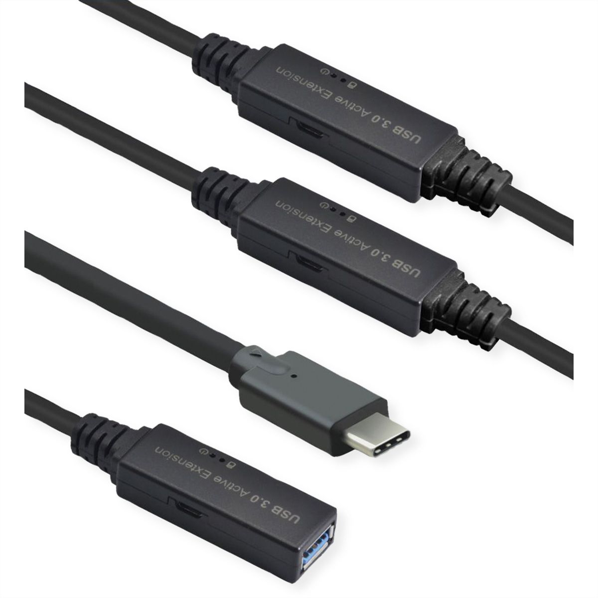ROLINE USB 3.2 Gen 1 Aktives Repeater Kabel, Typ A - C, schwarz 