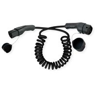 ROLINE E-Auto Spiral-Ladekabel Typ2, 1-phasig, 250VAC (1P+N+E), 32 A, 7,4 kW, max. 3m