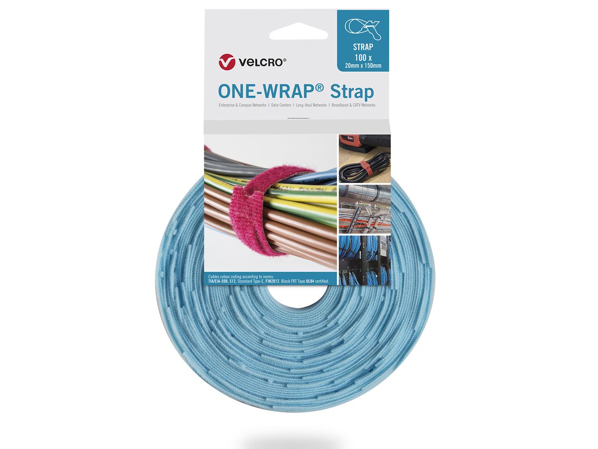 VELCRO® One Wrap® Strap 20mm x 330mm, 100 Stück, türkis