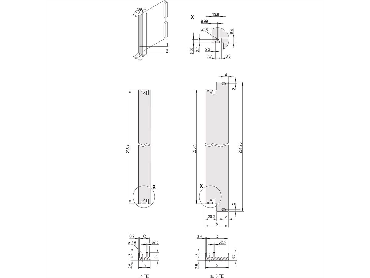 SCHROFF Frontprofil für IEEE-Griff, 3 HE mit 0,1" Versatz, geschirmt - FRONTPROFIL 3HE 4TE IEL OFF