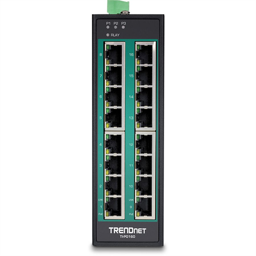 TRENDnet TI-PG160 DIN-Rail Switch PoE+ 16-Port Industrial Gigabit