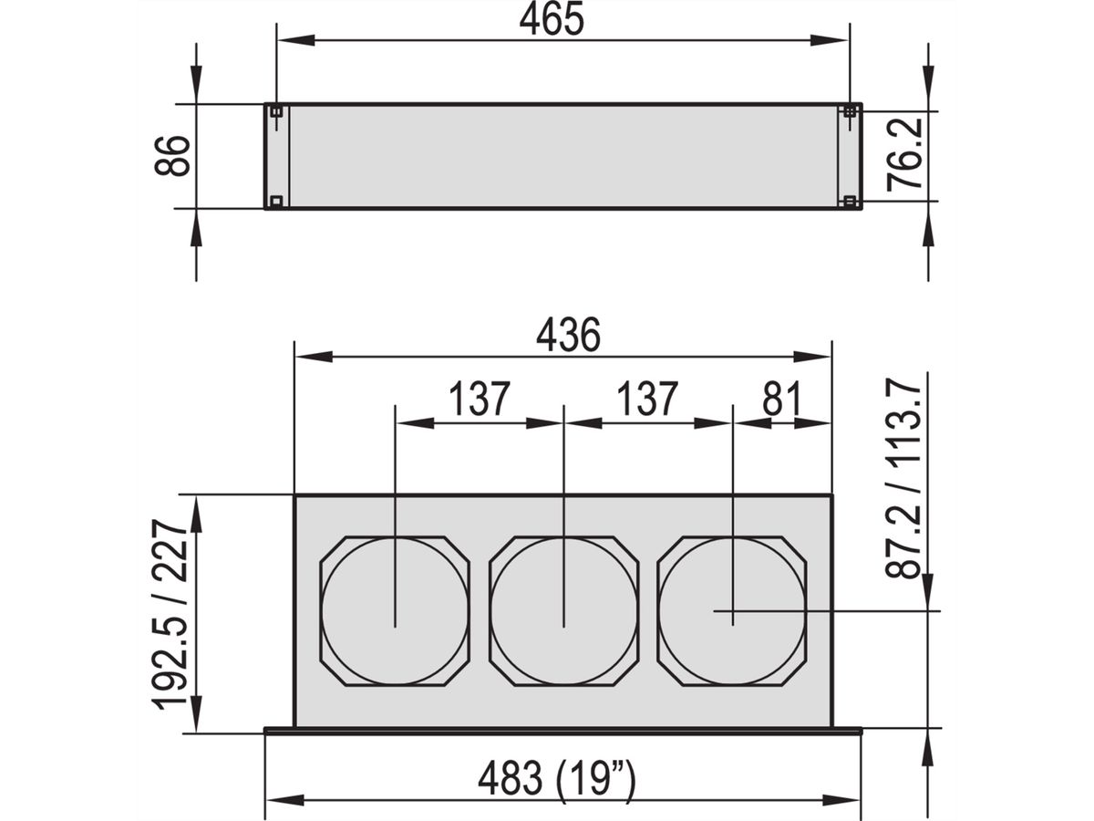 SCHROFF 19" Drucklüfter 2 HE für Kartentiefe 160 mm - DRUCKLUEFT.2HE 230V FR.GRILL