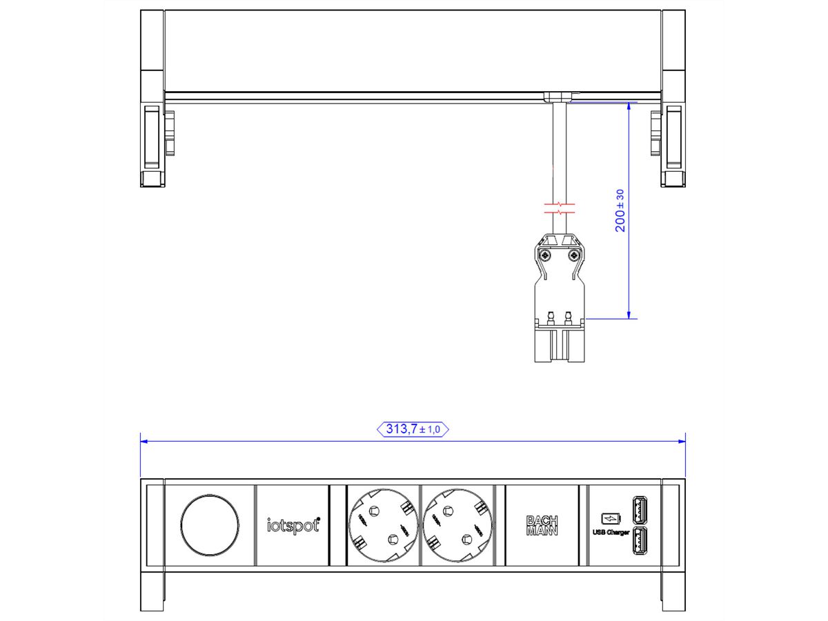 BACHMANN DESK2 1xIOTspot 2xSchutzkontakt, USB Charger