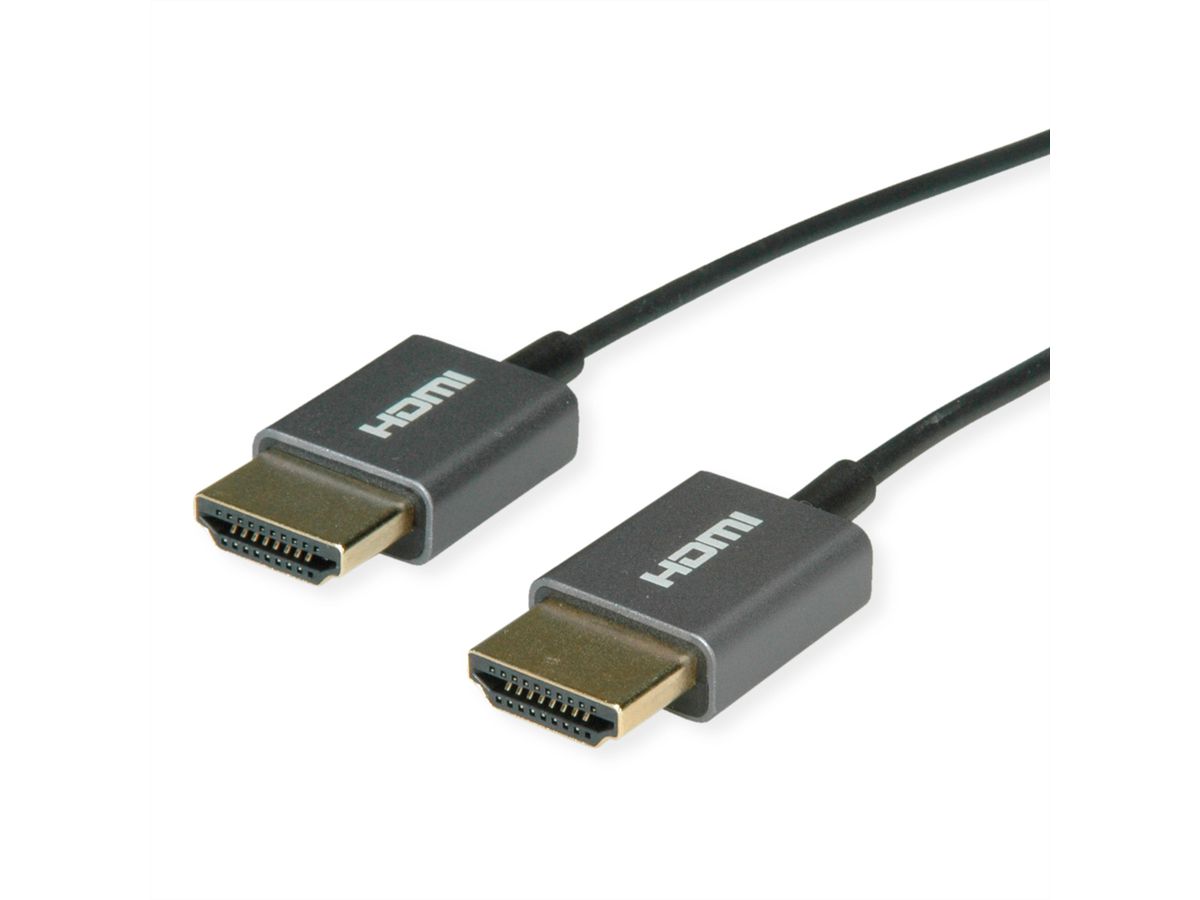 ROLINE 8K HDMI Ultra HD Kabel mit Ethernet, ST/ST, ultra-slim, koaxial, schwarz, 1,5 m