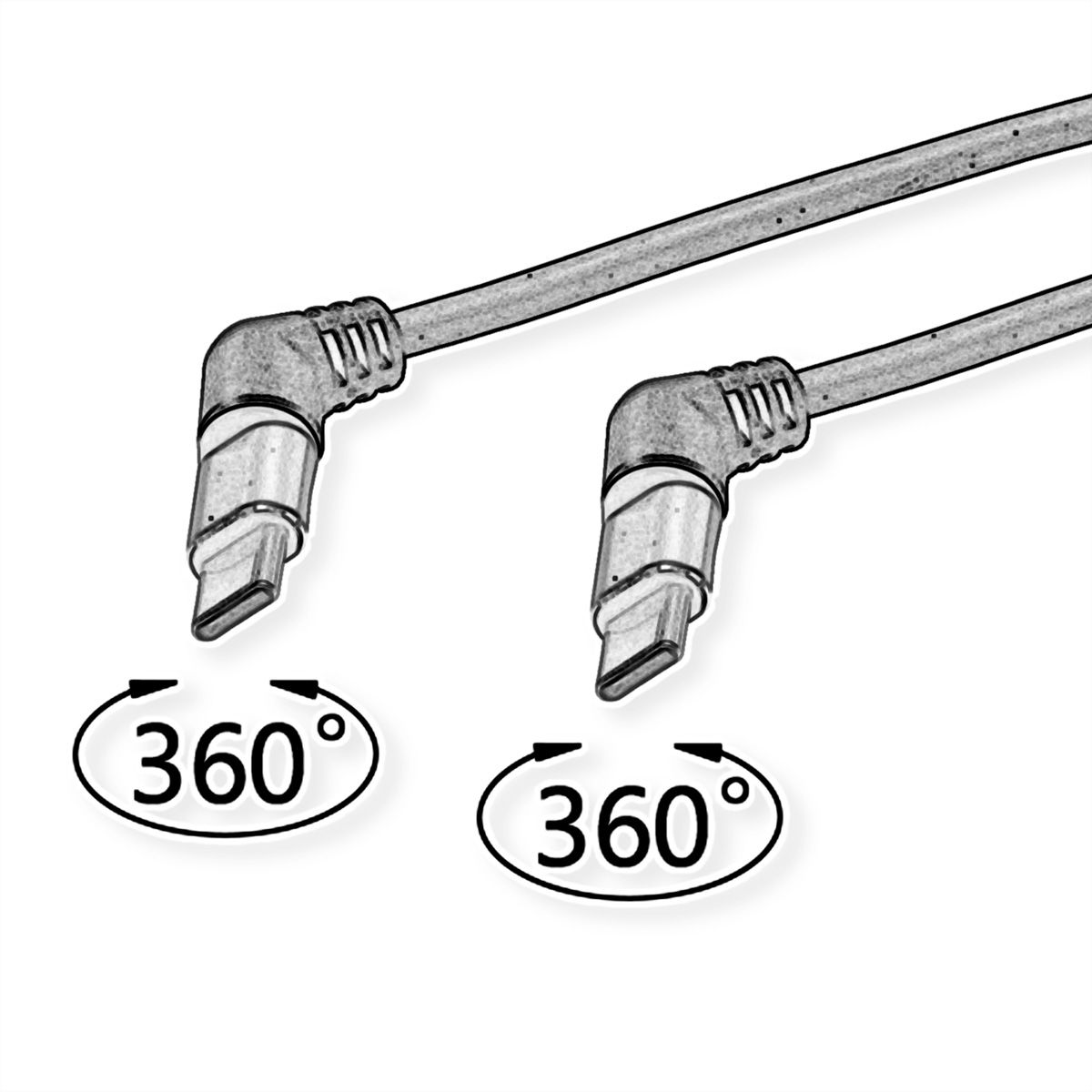 ROLINE USB 2.0 Kabel, Typ-C - Typ-C, ST/ST, 360° Rotation, schwarz / rot, 1 m