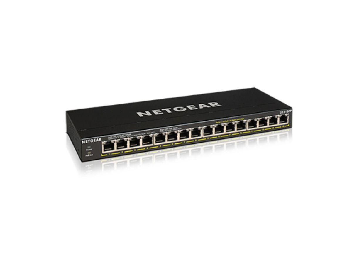 Netgear GS316PP Unmanaged Gigabit Ethernet (10/100/1000) Power over Ethernet (PoE) Schwarz