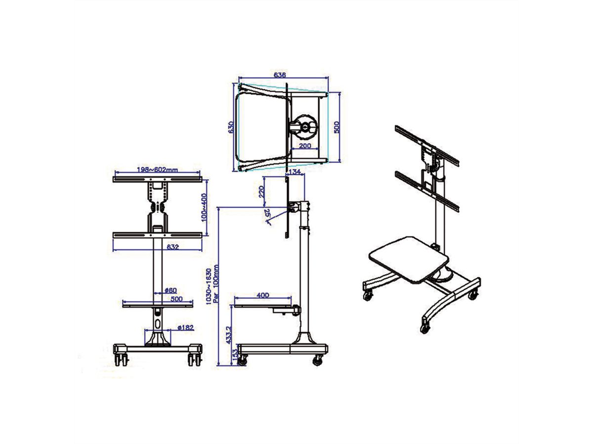 VALUE LCD-/TV-Rollständer, schwarz, bis 35kg (27" bis 47")