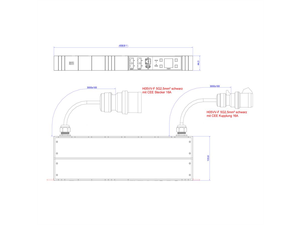 BACHMANN BN3000-XXL Strom 2x3m CEE 16A, Messung pro Phase, Diffmessung