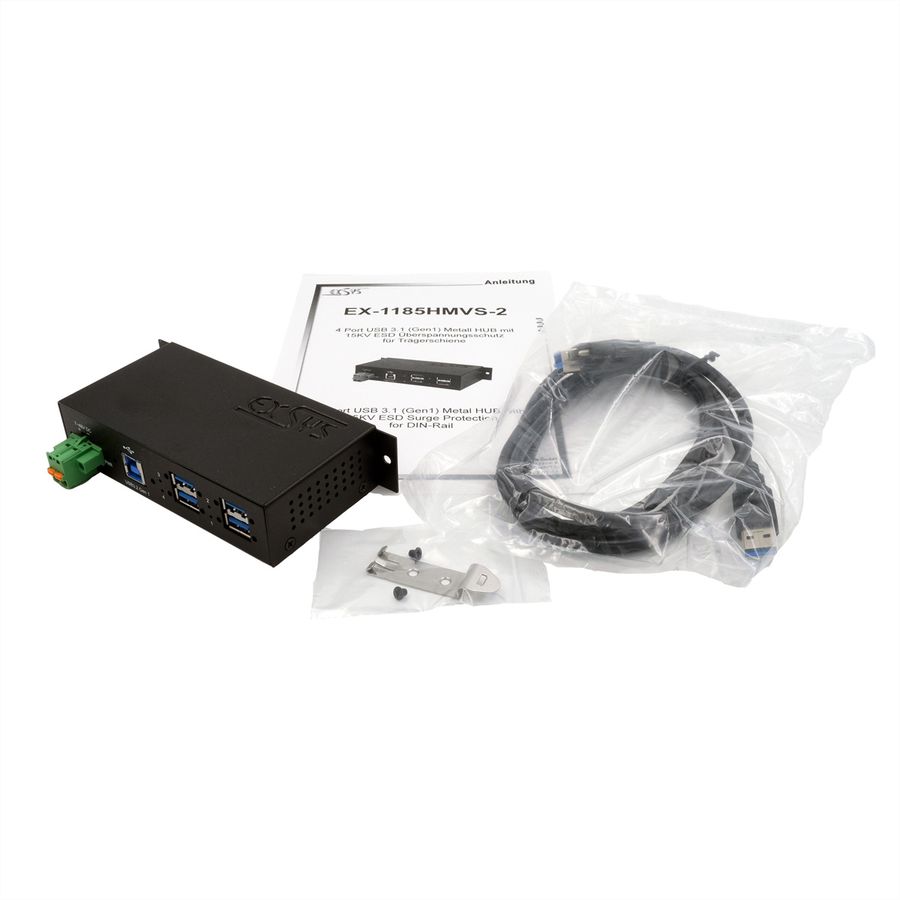 EXSYS EX-1185HMVS-2 4-Port Metall USB 3.2 Gen1 mit 15KV ESD Überspannungs-Schutz