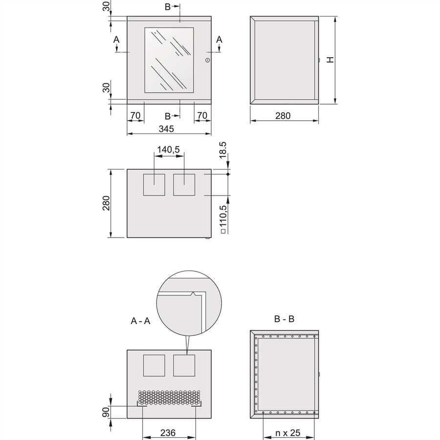 SCHROFF EPCASE 10"-Gehäuse 4 HE mit Glastür, (HxBxT) 262x345x280mm
