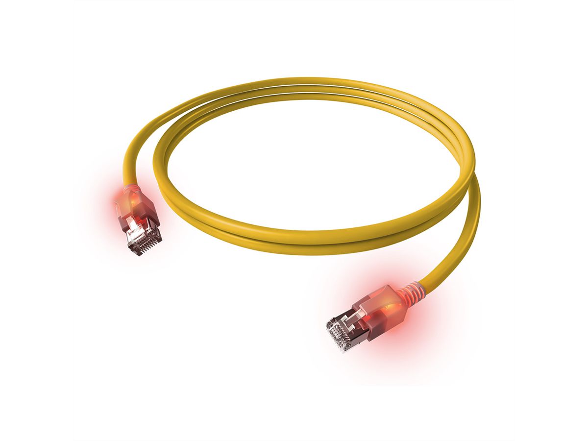 EasyLan DualBoot LED Patchkabel RJ45 S/FTP Kat.6A (Class EA), mit saCon Stecker, LSOH, gelb, 1,5 m