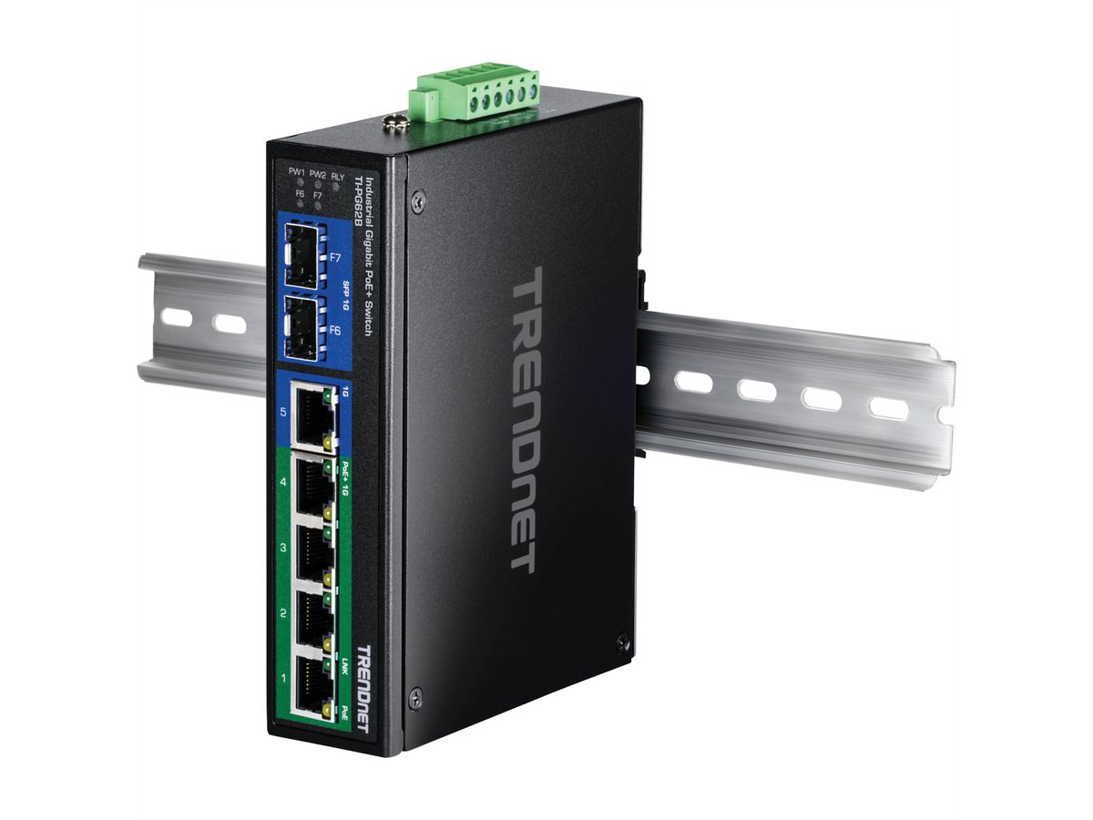 TRENDnet TI-PG62B 7-Port Switch PoE+ 2SFP Industrial Gigabit