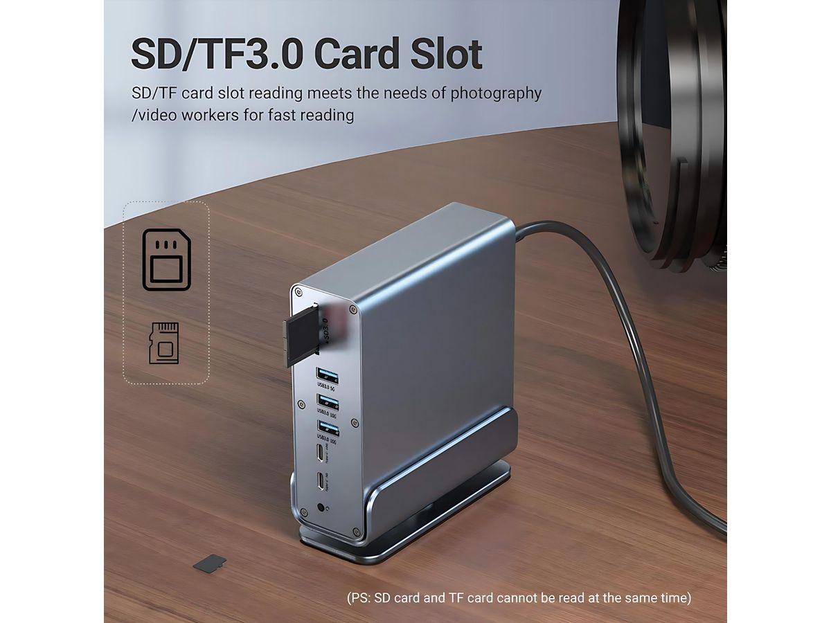 VALUE USB Typ C Docking Station 16in1, 2x HDMI 4K60, 1x DP 4K60, 1x Gigabit Ethernet, 5x USB A, 2x USB C, 1x Typ C PD, 1x SD/microSD, 1x Audio