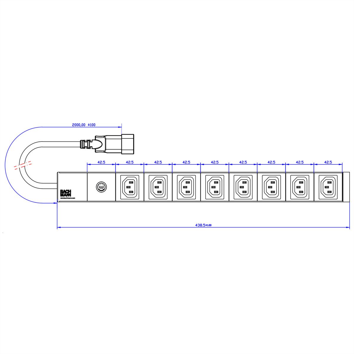 BACHMANN 19" Steckdosenleiste, 8x C13 Buchse, 1xC14 Stecker
