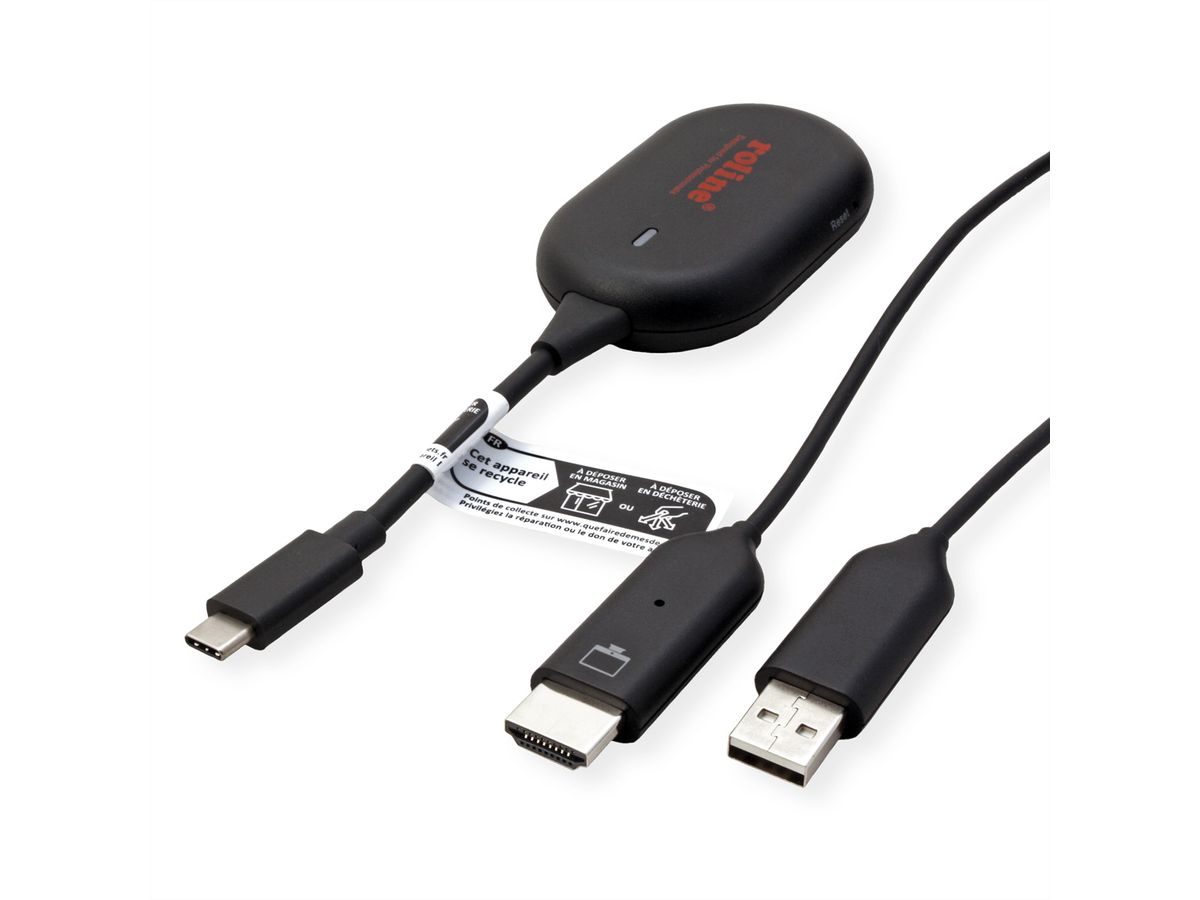 ROLINE Drahtloses P2P-Anzeige-Dongle-Set, Tx+Rx, HDMI, 1080p, 20 m