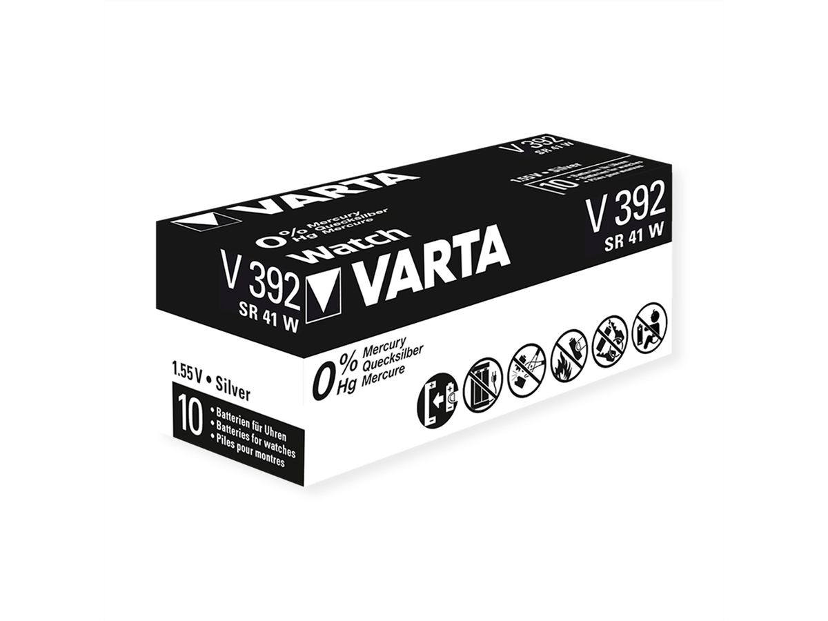 VARTA SR41, 10er Streifen, 1,55V, 39mAh, V 392 HC, Einwegbatterie Silberoxid