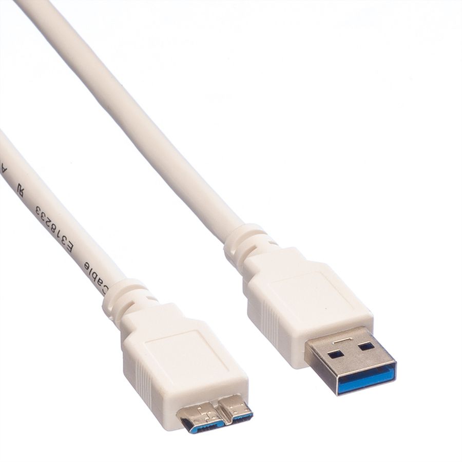 VALUE USB 3.2 Gen 1 Kabel, A ST - Micro B ST, weiß, 0,8 m