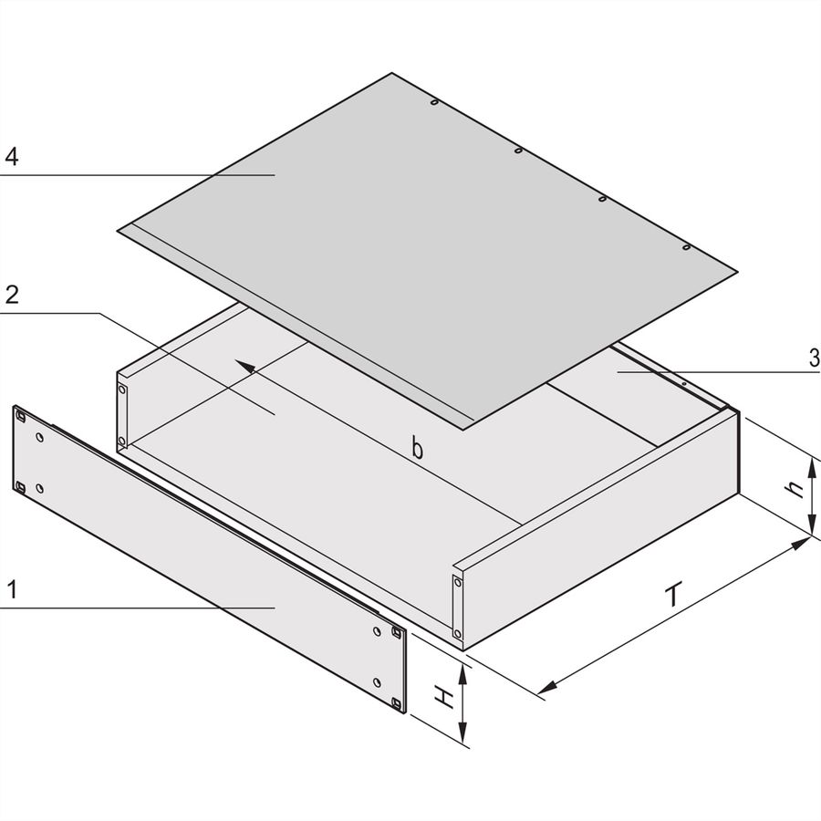 SCHROFF 19"-Kompletteinschub aus Stahlblech, Deck- und Bodenblech geschlossen - MULTIPAC 1HE 220T ALZN