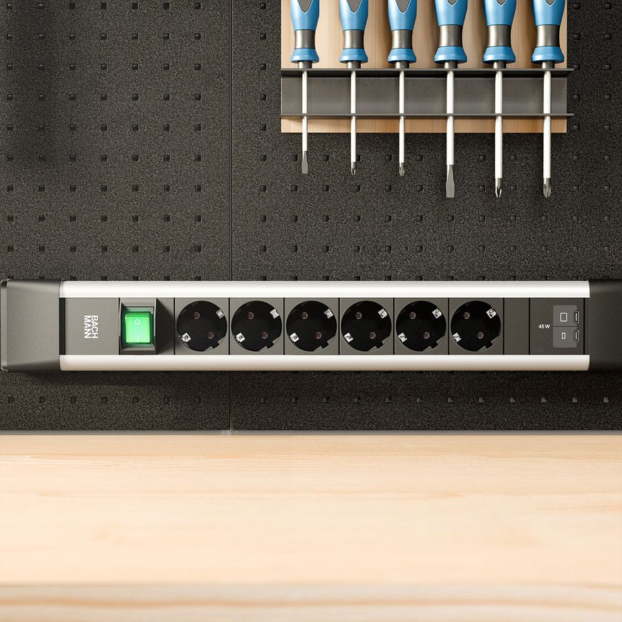 BACHMANN CONNECTUS 6xCEE7/3 1xSchalter, 1xUSB C/C 45W L=2,0m CEE7/7 Grau