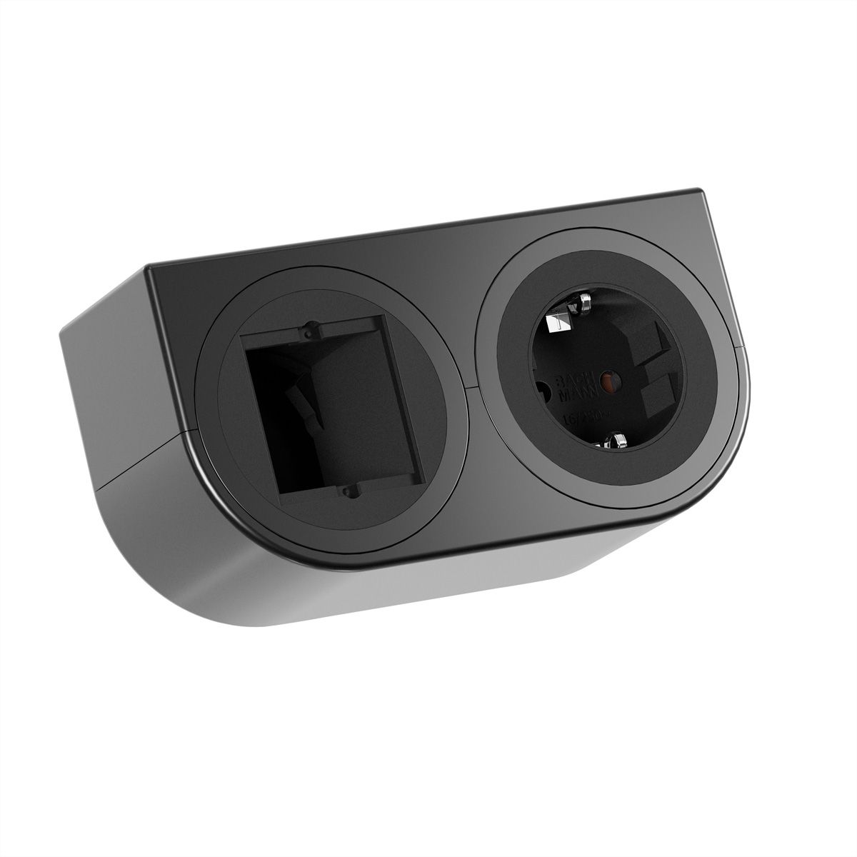 BACHMANN PIX HOLDER DOUBLE, 1x CEE7/3, 1x CM, ISV, schwarz, 0,2 m