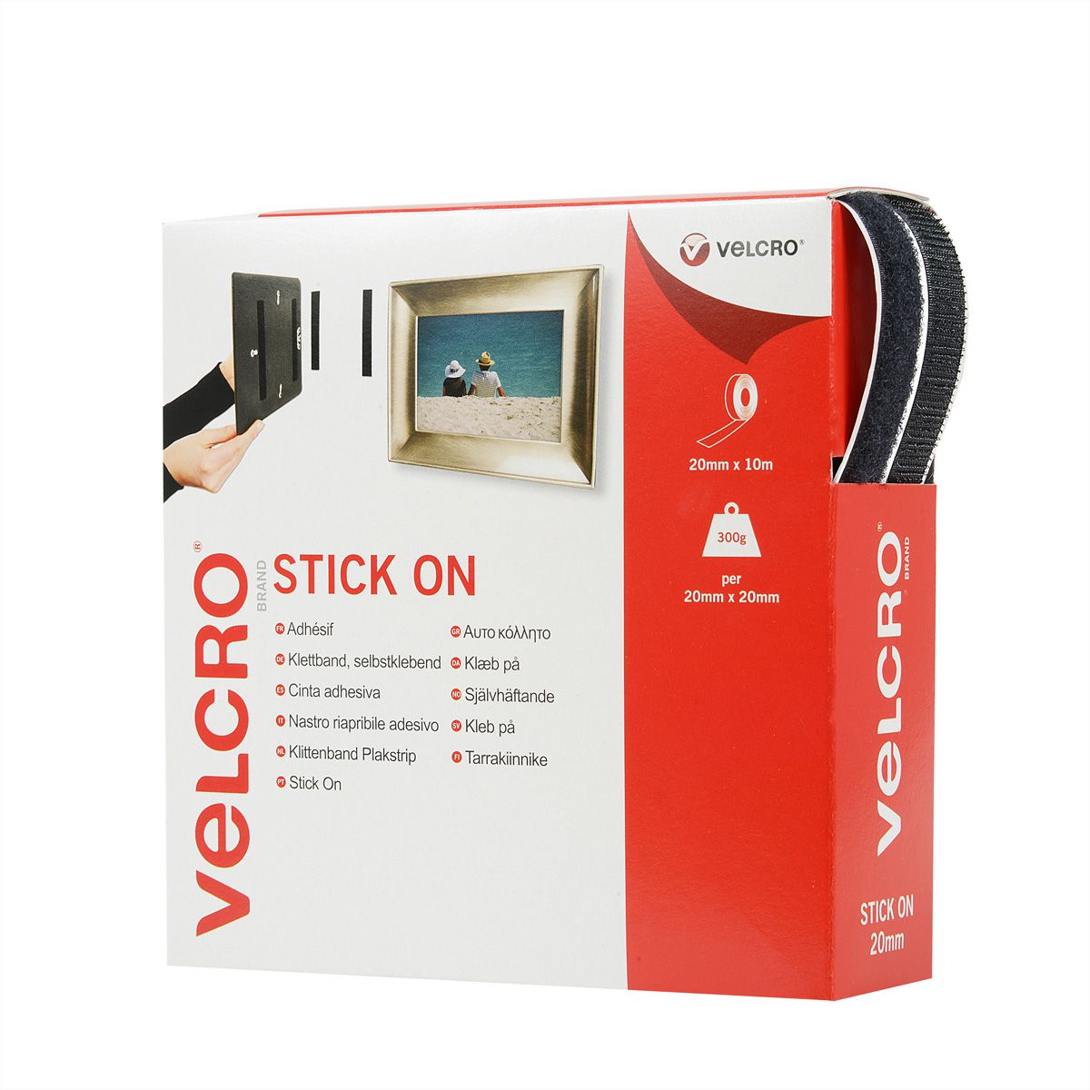 VELCRO® Klettband Selbstklebend, Haken & Flausch 20mm x 10m Schwarz