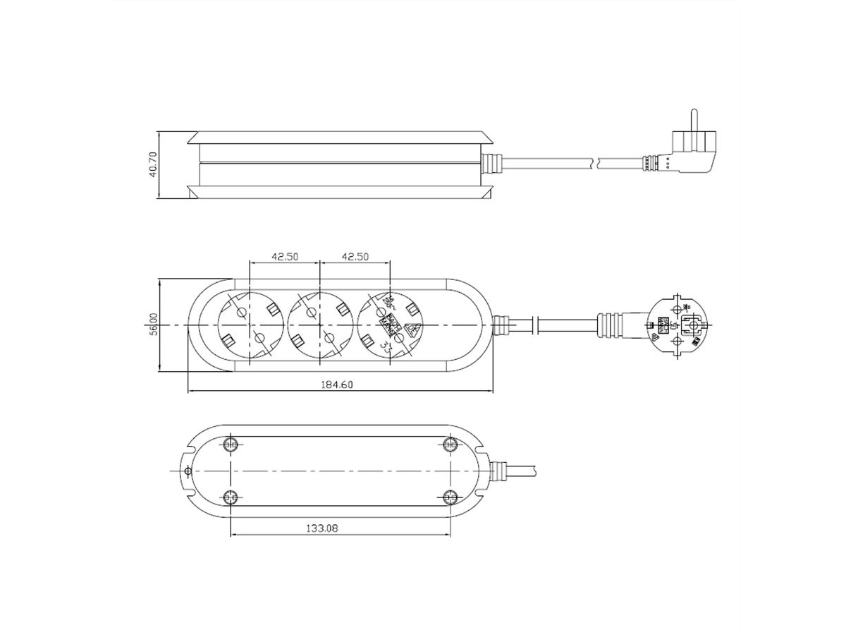 BACHMANN SMART Steckdosenleiste 3x Schutzkontakt, geschraubt, weiß, 5 m