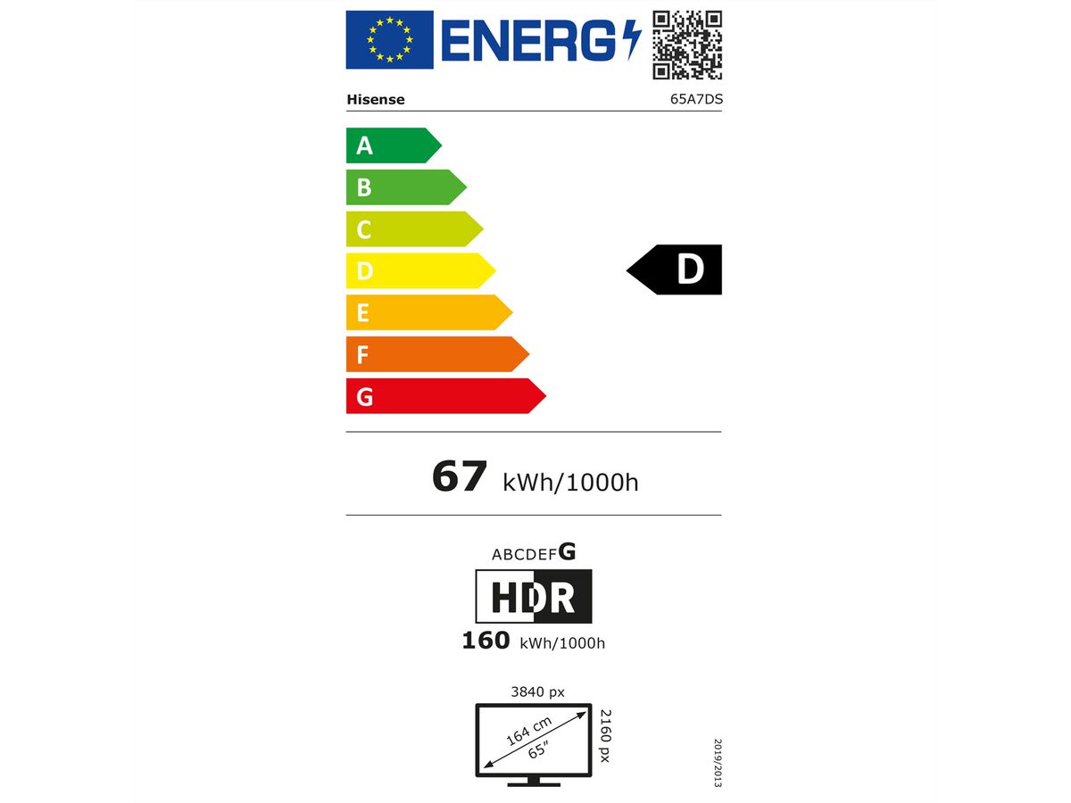 Hisense TV 65A7DS 65", QLED 4K, 60Hz, 350 Nits