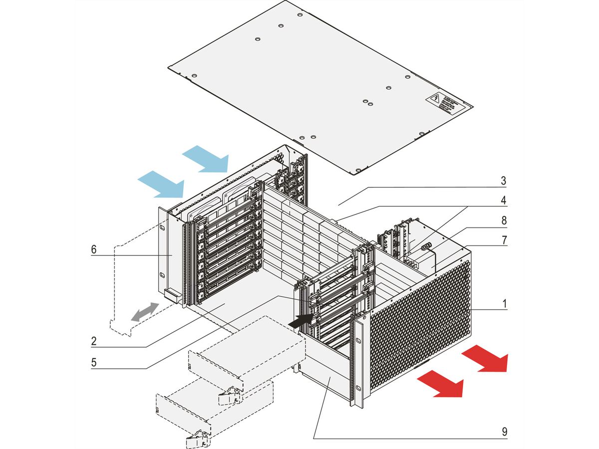 SCHROFF Einschubsystem mit 64 bit CompactPCI-, PSB-, H.110-Busplatine, 6HE horiz. eingebaut mit Rear I/O für 19"-Netzgerät