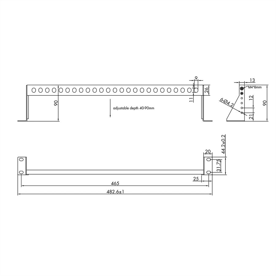 VALUE 19-Zoll-Rack montierbare Kabelführungsschiene (horizontal), einstellbare Tiefe, 1HE, schwarz