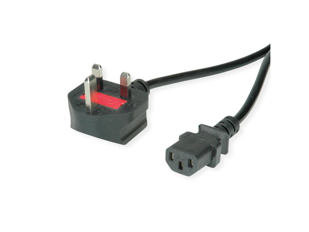 VALUE UK Netzkabel, gerade IEC-Buchse, 10A, schwarz, 1,95 m