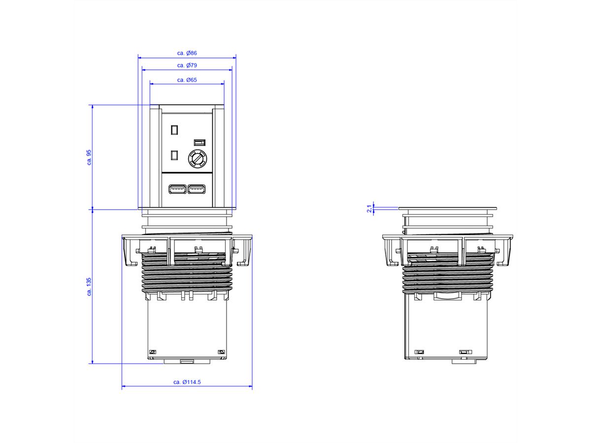 BACHMANN ELEVATOR 1xUK USB Charger, Strom 2,0m 13A montiert United Kingdom