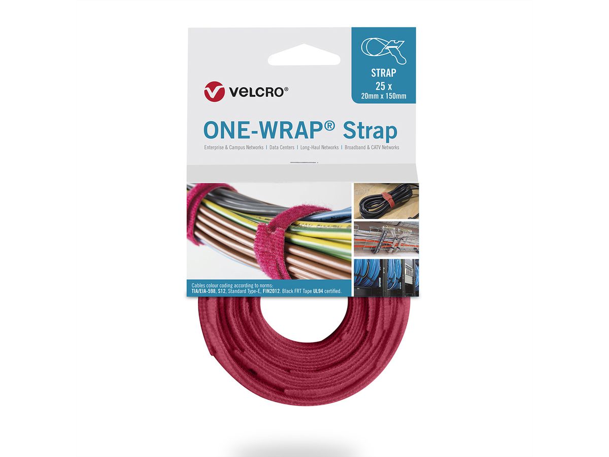 VELCRO® One Wrap® Strap 20mm x 200mm, 25 Stück, rot