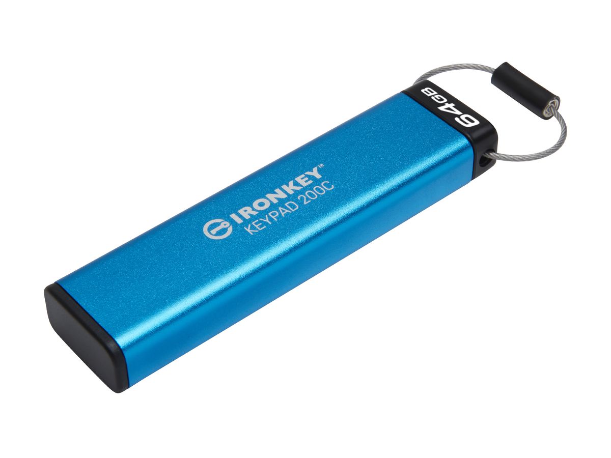 Kingston Technology IronKey Keypad 200 USB-Stick 64 GB USB Typ-C 3.2 Gen 1 (3.1 Gen 1) Blau