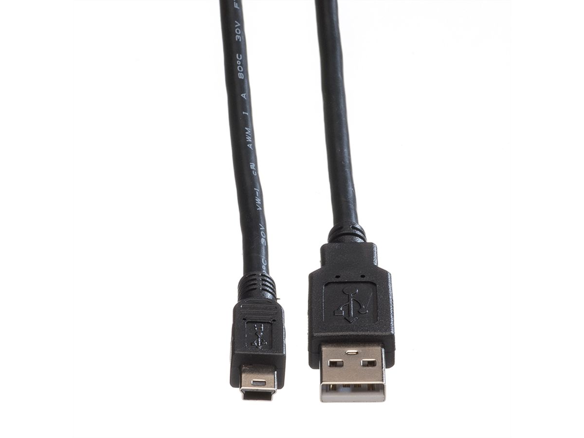 ROLINE USB 2.0 Kabel, Typ A - 5-Pin Mini, schwarz, 0,8 m