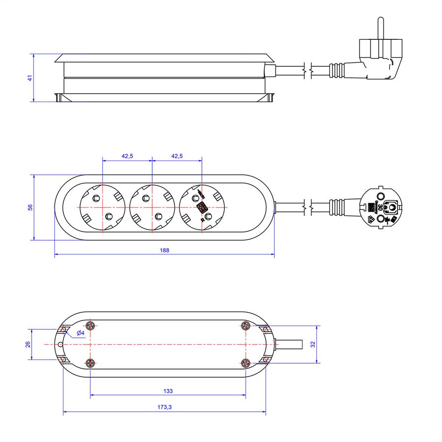 BACHMANN SMART Steckdosenleiste 3x Schutzkontakt, geschraubt, weiß, 5 m