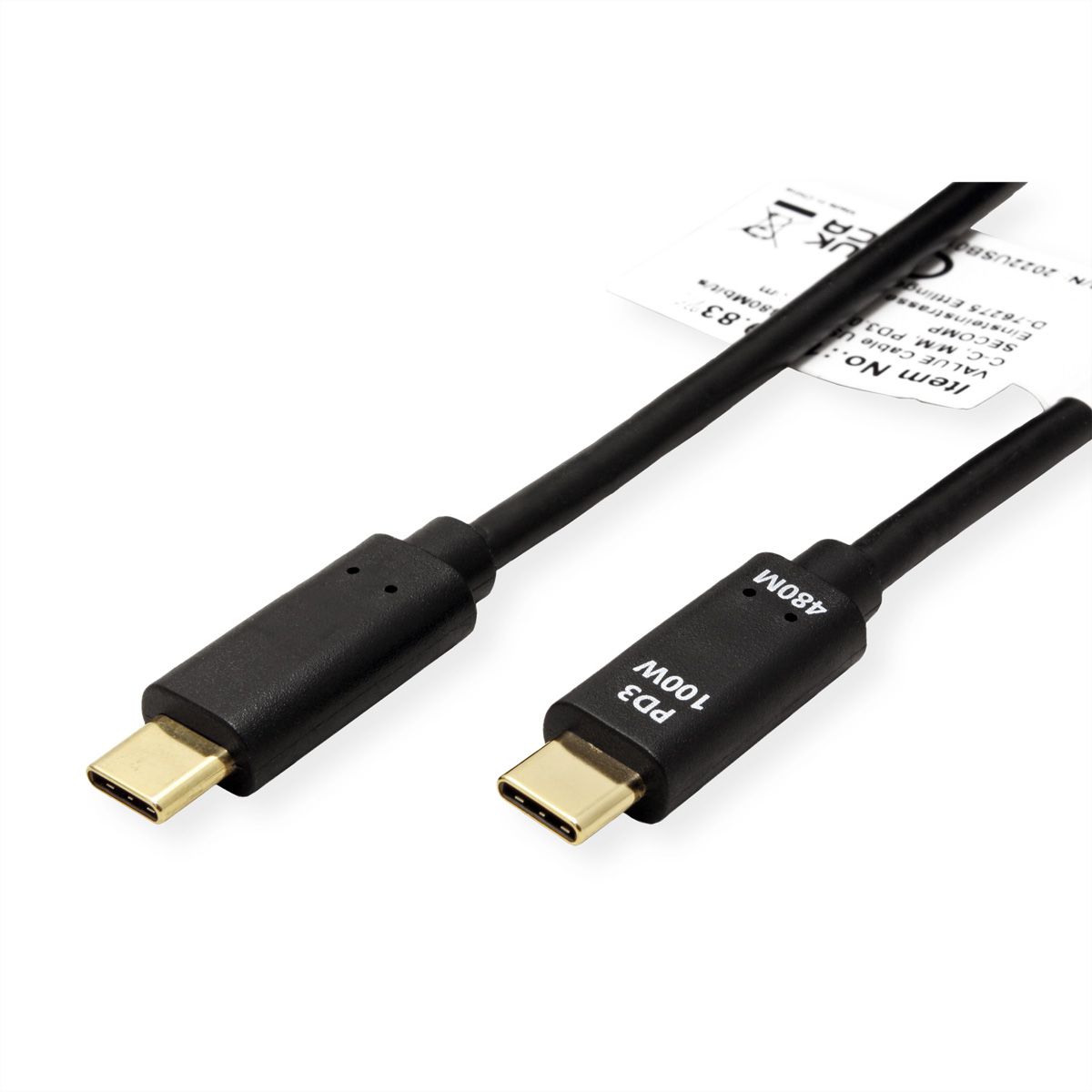 VALUE USB 2.0 Kabel, USB C-C, ST/ST, 100W, schwarz, 1 m