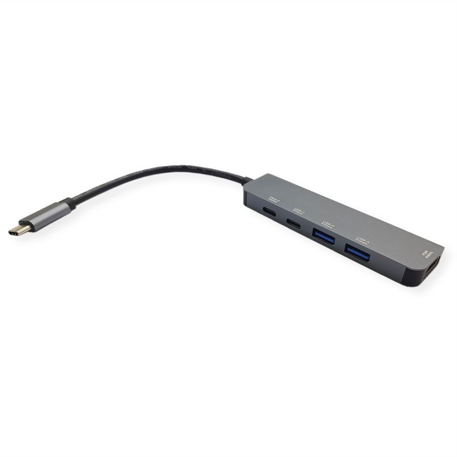 VALUE USB Typ C Dockingstation, HDMI 4K60, 3x USB3.2 Gen1 (1x C + 2x A), 1x PD