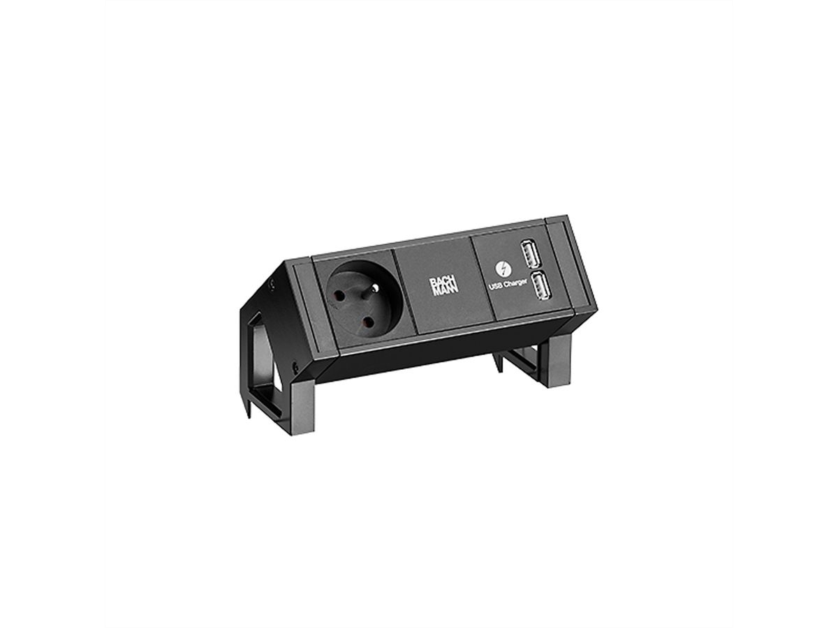 BACHMANN DESK2 1xUTE 1xUSB Charger Strom 0,2m GST18 RAL9005